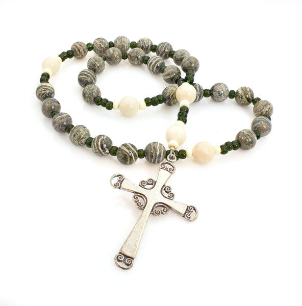 Zebra Jasper and River Stone (Large) 33-Bead Prayer Beads