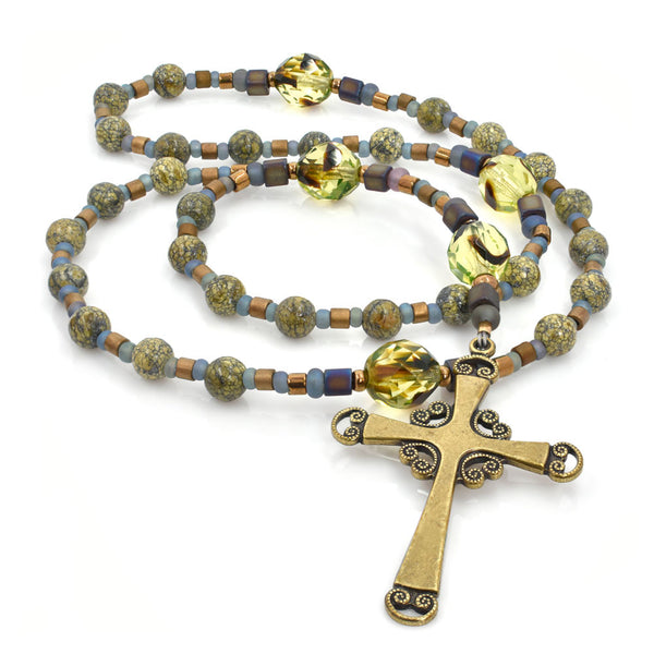 Serpentine & Czech Glass 33-Bead Prayer Beads