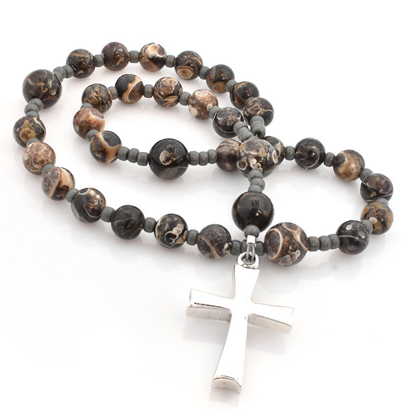 Turritella Fossil Agate 33-Bead Prayer Beads