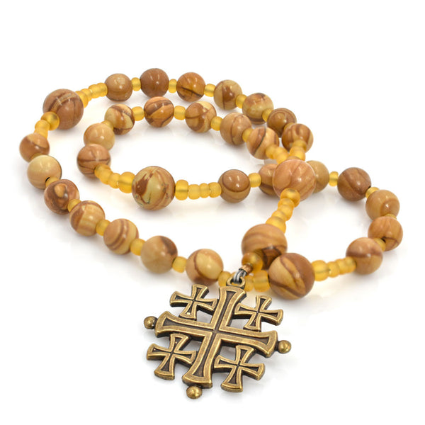 I Am Grateful Protestant Prayer Beads - Fossil Agate & Jasper - Unspoken  Elements